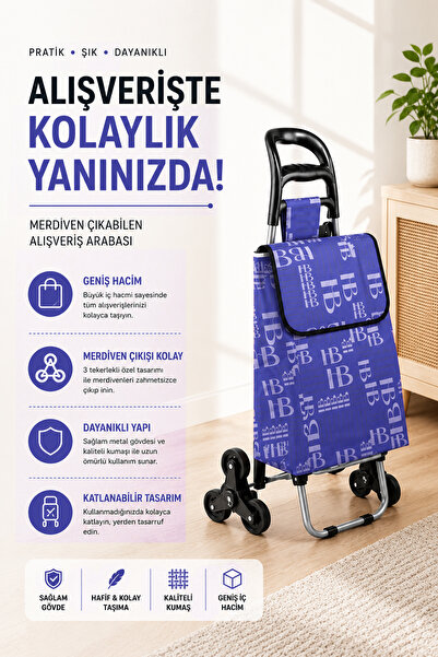 Vadi Merdiven Çıkabilen 3 Tekerlekli Su Geçirmez Çantalı Pazar Arabası