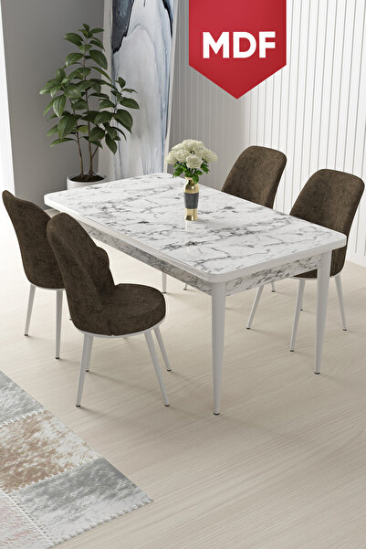 Canisa Concept Nil Serisi 70x110 MDF Sabit Mutfak Masası Takımı Beyaz Mermer ...