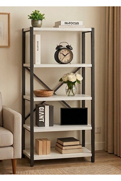 GUİMO Modern Minimal 5 Raflı Metal Kitaplık ve Raflı Dolap Kitaplık Metal