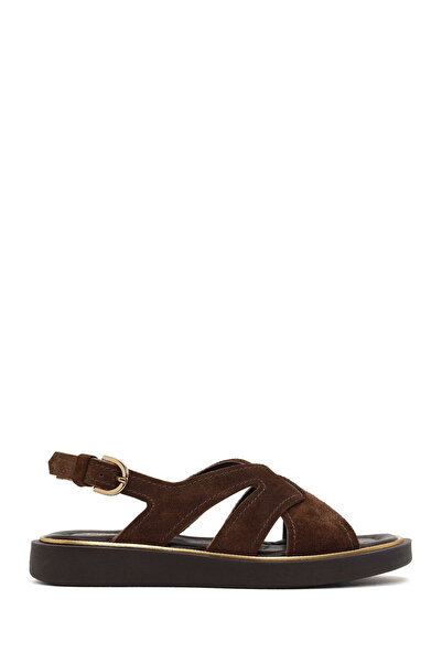 Derimod Women's Brown Thick-Soled Suede Leather Sandals 26Sfd204910
