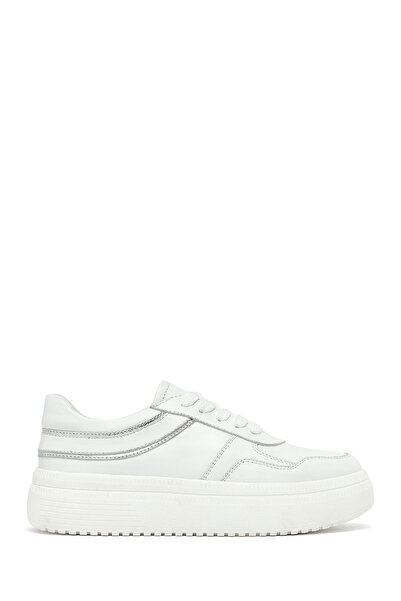 Derimod Kadın Beyaz Bağcıklı Kalın Tabanlı Hakiki Deri Sneaker, Kışlık Spor A...