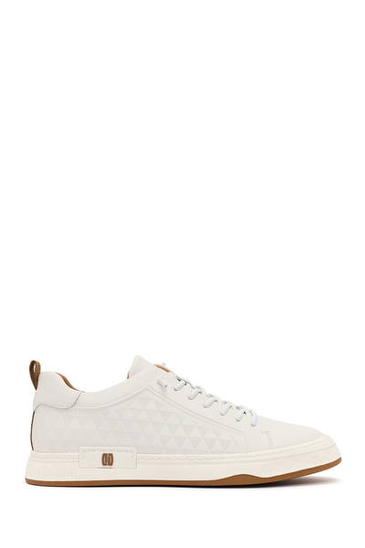 Derimod Erkek Beyaz Bağcıklı Baskılı Deri Sneaker 26SFD698618