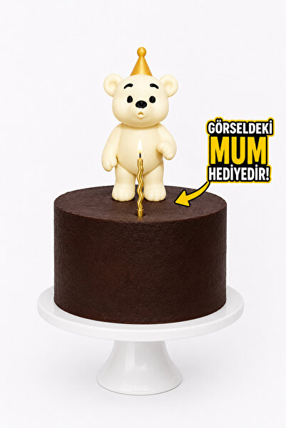 Alwin3d Gold Şapkalı Ayakta Mum Üfleyen Bej Ayıcık 10 CM
