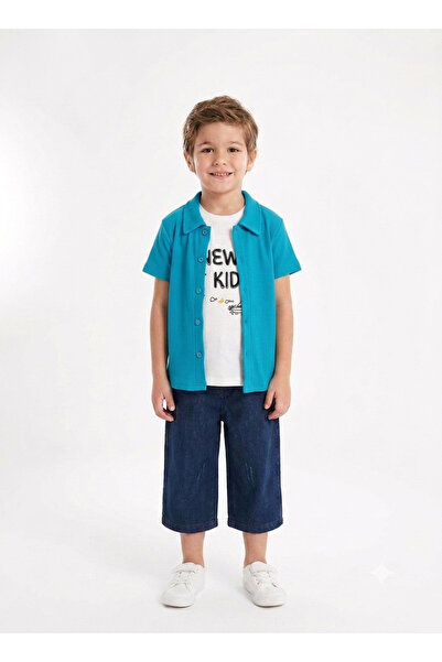 gülerçocuk Boys' Summer Cotton Combination - Short Sleeve Shirt, T-Shirt, and...
