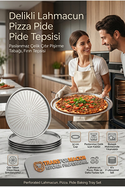 Transformacion 6 lı Paslanmaz Çelik Pizza-Lahmacun Tepsisi – Delikli Tasarım ...