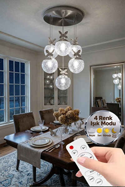 Lumia Lighting Küre Model 6"lı Kumandalı Gümüş 3 Renk Modu Ledli Kristal Taşl...