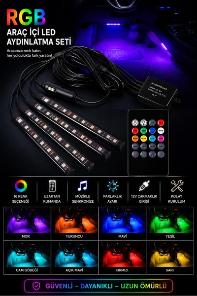 Keyfi Sepet Araç Içi Aydınlatma Sorelis Kumandalı Müziğe Duyarlı 12 Led Ayak ...