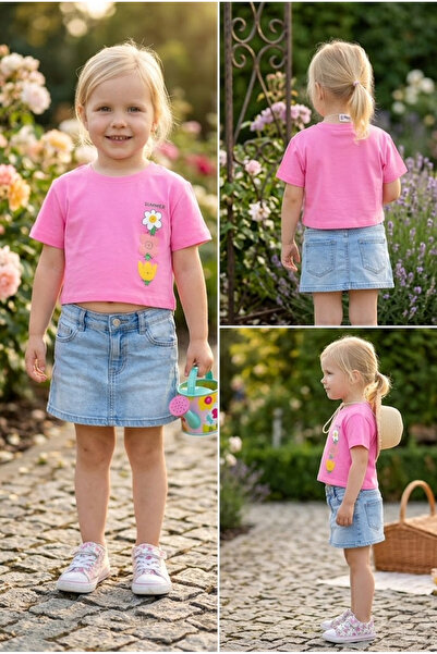 meyastore Girl's T-Shirt with Flower Print