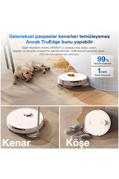 Ecovacs Deebot T30 Pro Omni Beyaz Robot Süpürge ve Paspas, 11.000 Pa Emiş Gücü, 70 Derece Su ile Paspas