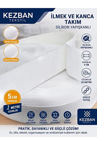Kezban Tekstil BEYAZ ARKASI YAPIŞKABLI CIRT BANT (ENİ 5 CM- 1 METRE )