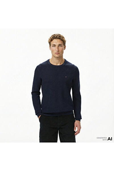 Tommy Hilfiger Herren-Pullover mit Markenlogo, langärmlig, bequem, in Marineblau