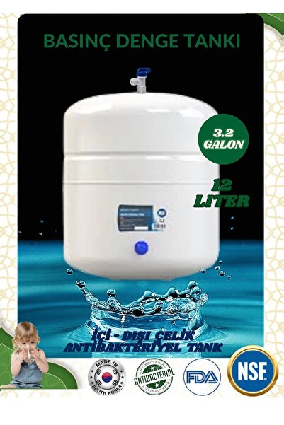 TR 3.2 Su Arıtma Çelik Tank 12 Litre NSF CE FDA Belgeli Antibakterial - Vana ...