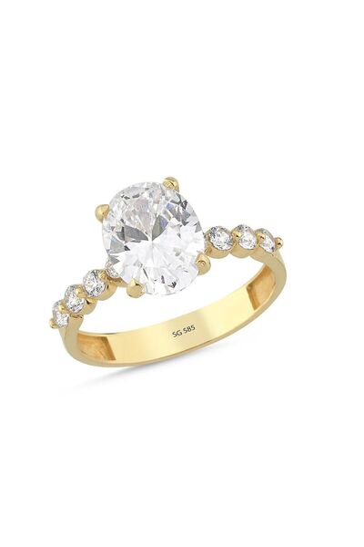 Sembol Gold 14 Ayar Oval Taşlı Tektaş Altın Yüzük 3.05 Gram