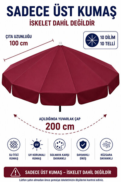 Düvenci Bordo Polyester Kumaş, 200 cm / 10 telli (plaj şemsiyesi uyumlu)