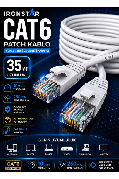 IRONSTAR كابل إنترنت CAT6 بطول 35 متر كابل إنترنت CAT6 بطول 35 متر