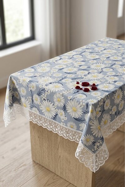 Rona Home مفرش طاولة أزرق فاتح على شكل زهرة الأقحوان مقاوم للماء، قابل للمسح،...
