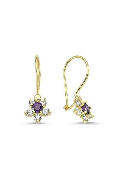 Sembol Gold Altın Çocuk Küpe 14 Ayar Sallantılı Model Taşlı