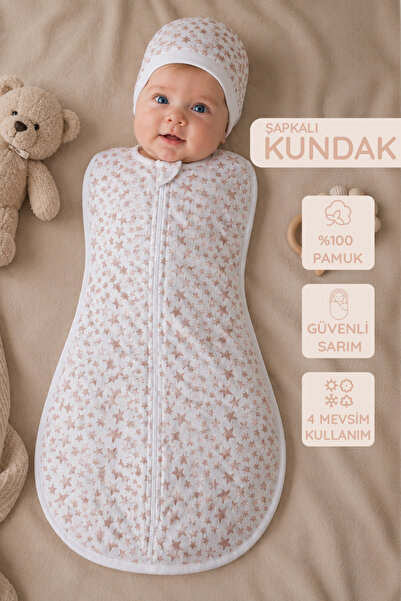 Vauva Newborn Hat and Swaddle with Double Side Zipper, 100% Cotton