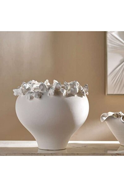 PAN HOME Rana Ceramic Handmade Petal Decor Vase 34.5x34.5x33.5cm - White