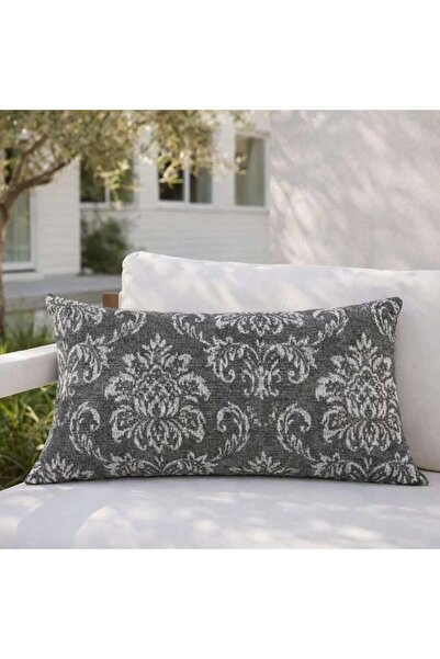 PAN HOME Damask Floral Print Lumbar Pillow With Zipper Closure 240 Gsm - 30x5...
