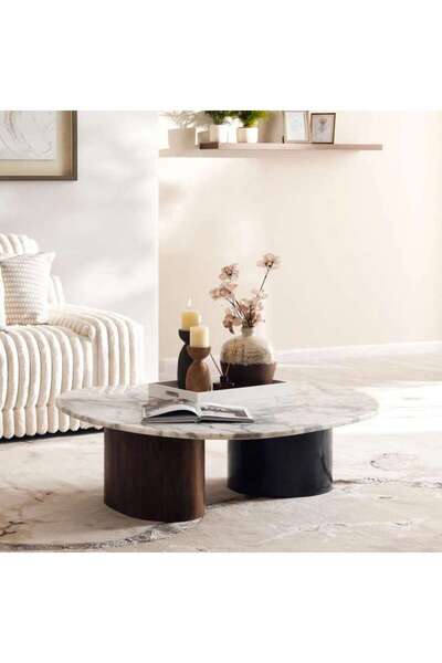 PAN HOME Meviel Coffee Table Marble Large - White Brown