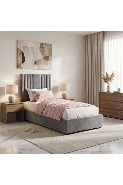 PAN HOME سرير بولينا فردي مخملي رمادي 120x200 سم