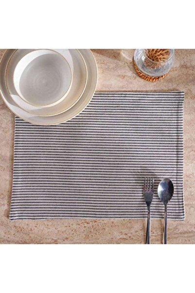 PAN HOME طقم مفارش طاولة فيليشا بنمط مخطط 4 قطع 33x45 سم - كحلي