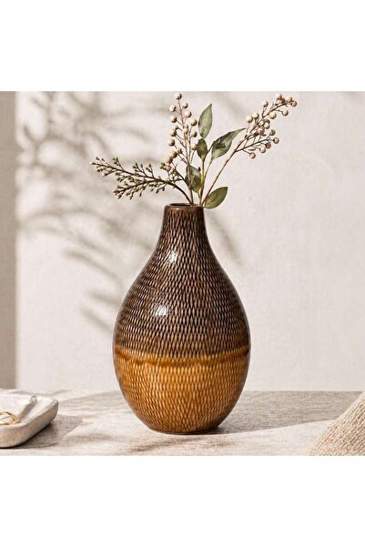 PAN HOME Nobita Stoneware Artisanal Vase 13.3x13.3x20.5cm - Brown