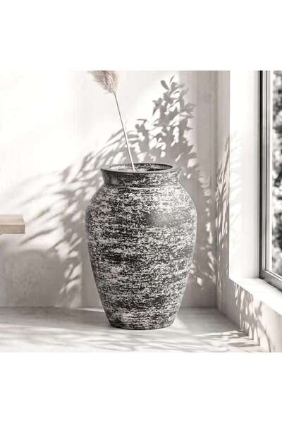 PAN HOME Rooney Cement Ribbed Textured Crea Vase 29.5x29.5x40cm - Grey