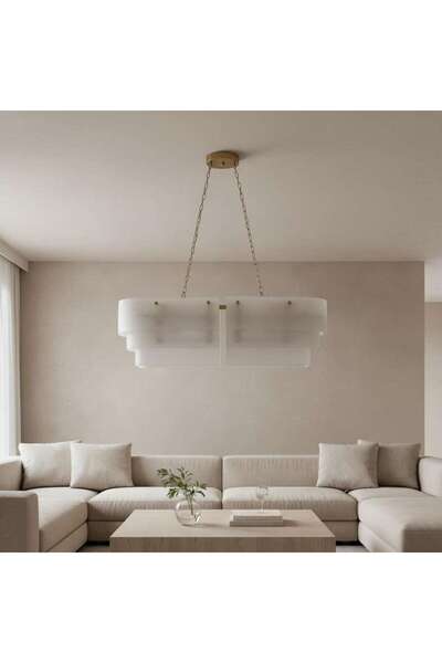 PAN HOME مصباح معلق زجاجي فاخر من جلاسر بستة مصابيح 120×30×150 سم - أبيض