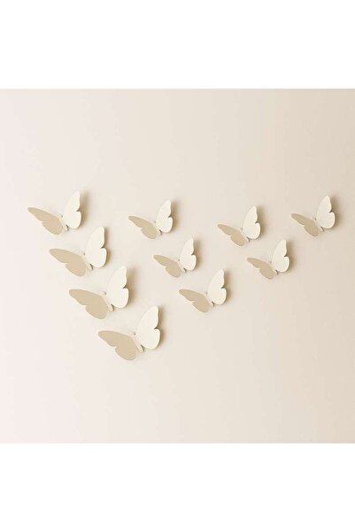 PAN HOME Butterfly 10 Pc set 3D Mirror Wall Sticker 10x6cm, 11.5x7.5cm-Gold