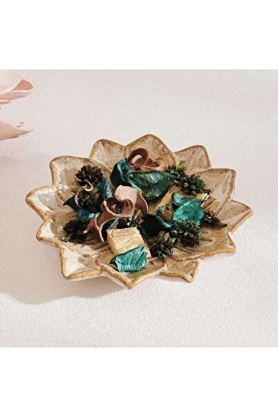 PAN HOME Stan Flower Design Ceramic Decor Plate 10.2x9.3x2.8cm - Beige