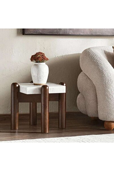 PAN HOME Wissa New End Table Marble - White Dark Brown