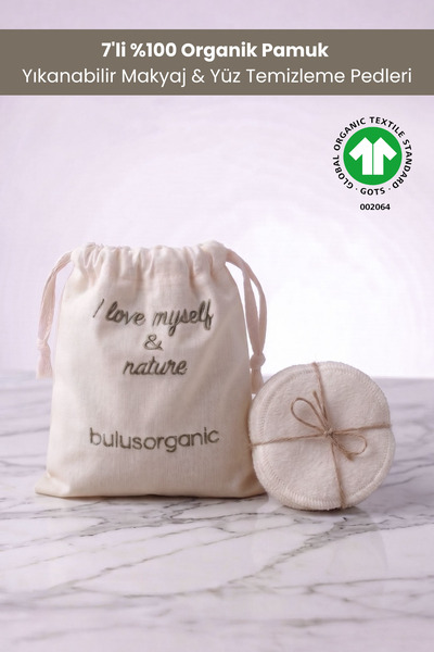 Buluş Organic 7'li Ekru Mini %100 Organik Pamuk Yıkanabilir Makyaj & Yüz Temi...