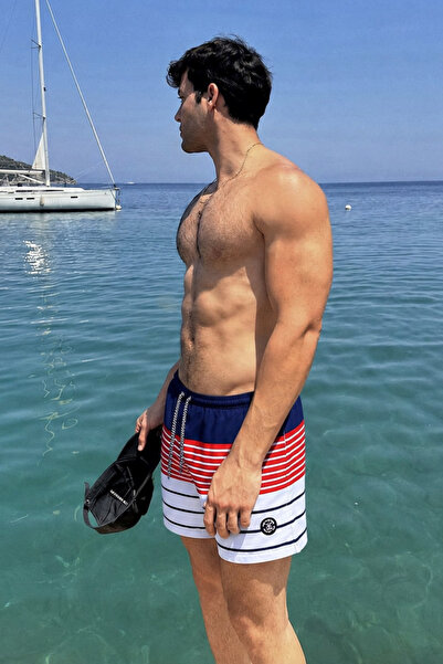 Madmext Ανδρικό σορτς μαγιό Navy Blue ριγέ 6362