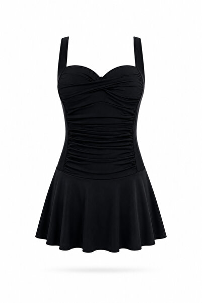 Paragon Costum de baie negru cu bretele reglabile, acoperit cu bretele, elega...