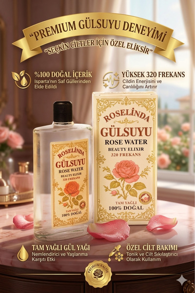 Roselinda PREMİUM CAM GÜL SUYU 200 ML - 320 FREKANS