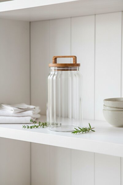 Luca Mia Avora Lüx Acacia Lid Round Glass Jar (1200 ml 10X16 cm)