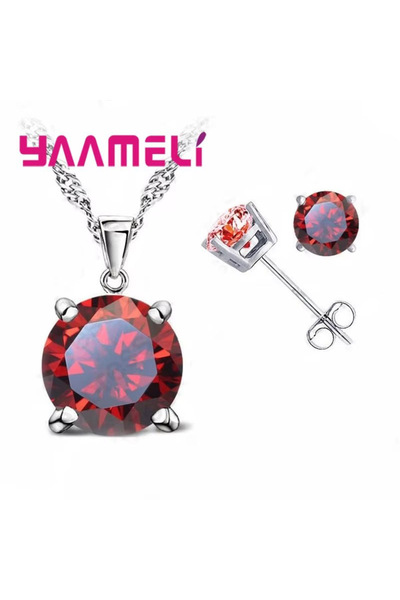 Choice5 red Fast Shipping 925 Serling Silver Color Shiny Cubic Zirconia Neckl...