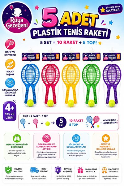 Rüya Gezegeni 5 Takım Oyuncak Plastik Tenis Raketi Karne Hediyesi Doğum Günü ...