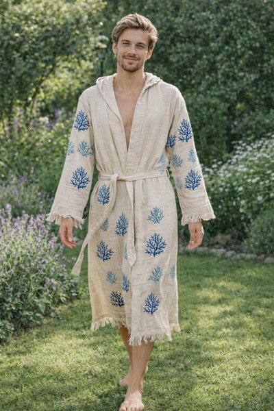Batu Tasarım Unisex Pamuk Müslin Kapüşonlu Bornoz Kimono