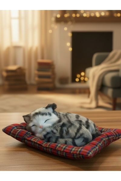 GiFi Peluş Yavru Kedi Oyuncak Minder Üstünde Uyuyan Kedi Orta Boy