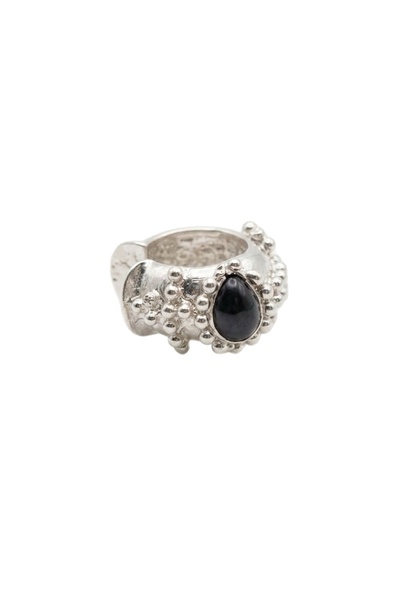 lissstudio Siyah Damla Taşlı Kabarık Dokulu Silver Kıkırdak Küpe (earcuff)