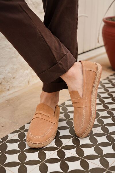 no7man Minoa Beige Loafer Suede Genuine Leather Men's Espadrille
