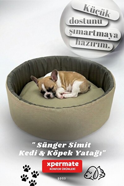 XPERMATE Küçük Irk Köpek Yatağı Ve Kedi Yatağı 45 Cm Bej Antrasit Sungersımıt