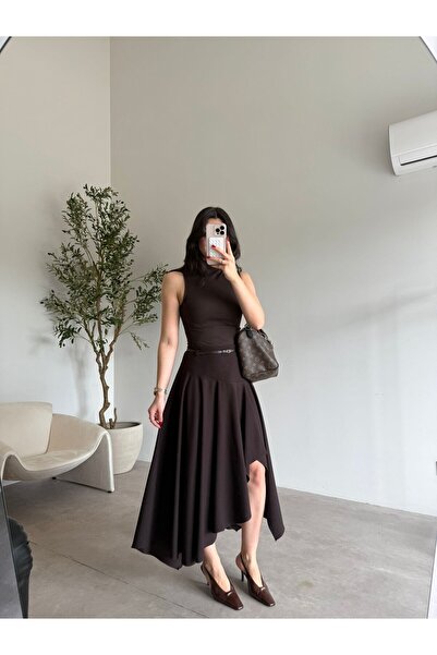 Bade Butik Coffee belted asymmetrical skirt