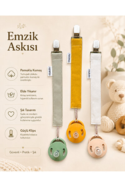KARAMİLA 3’lü Set Emzik Askısı - Emzik Zinciri - Emzik Tutacağı