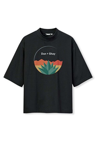 buzagi tasarım ürünleri Dan + Shay Digital Print Oversize Black Unisex T-Shirt