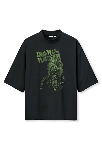 buzagi tasarım ürünleri Iron Maiden Digital Print Oversize Black Unisex T-Shirt