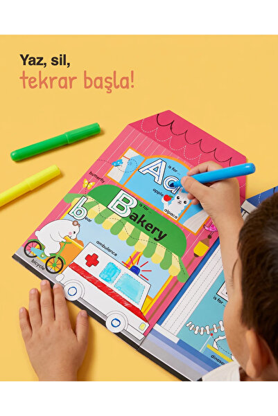 TOTS & FOLKS ABC Town Yaz Sil Eğitici Kitap ve Alfabe Puzzle Yapboz Seti, 24 Büyük Parça, Okul Öncesi Aktivite, 3+ Yaş, İngilizce İçerik